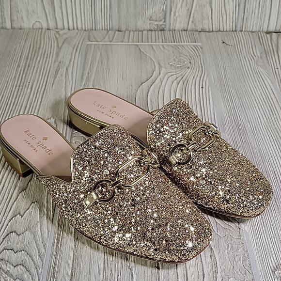 Kate Spade New York Glendi Gold Glitter Slip On Mules Womens Size 5.5 NEW - Picture 11 of 15